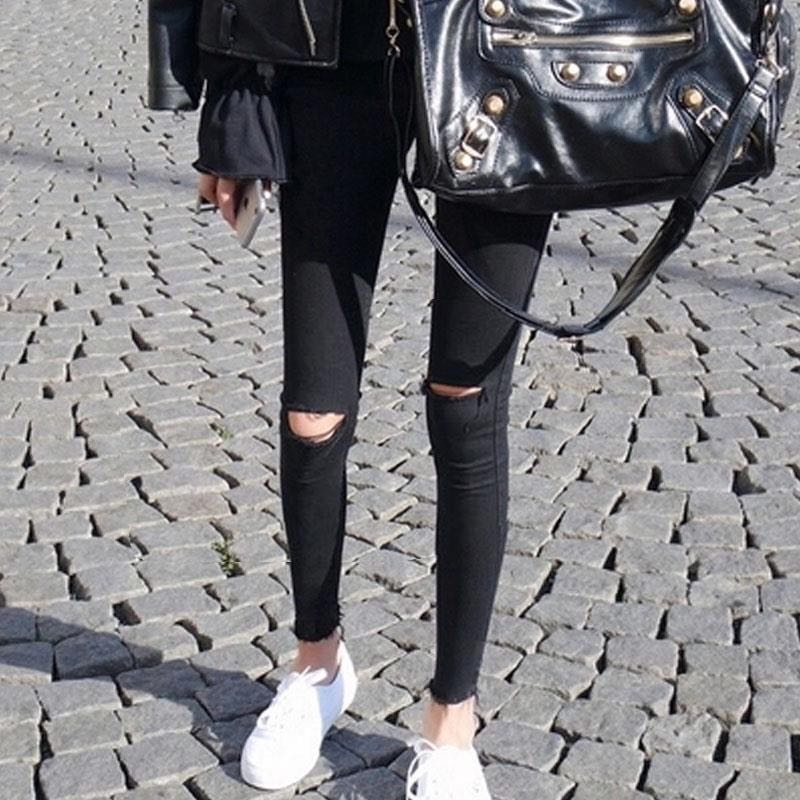 レディース パンツ おしゃれ タイト ストレッチ 伸縮性 美脚 ハイウエスト ダメージ加工 (S-5XL)LAPA018