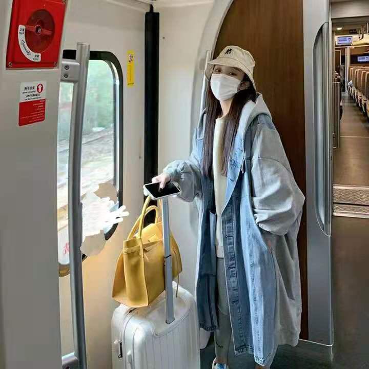 デニムコート ジャケット ロングコート レディース フード付き アウター トップス 長袖 春秋 ゆったり LCCA005(S-XL)