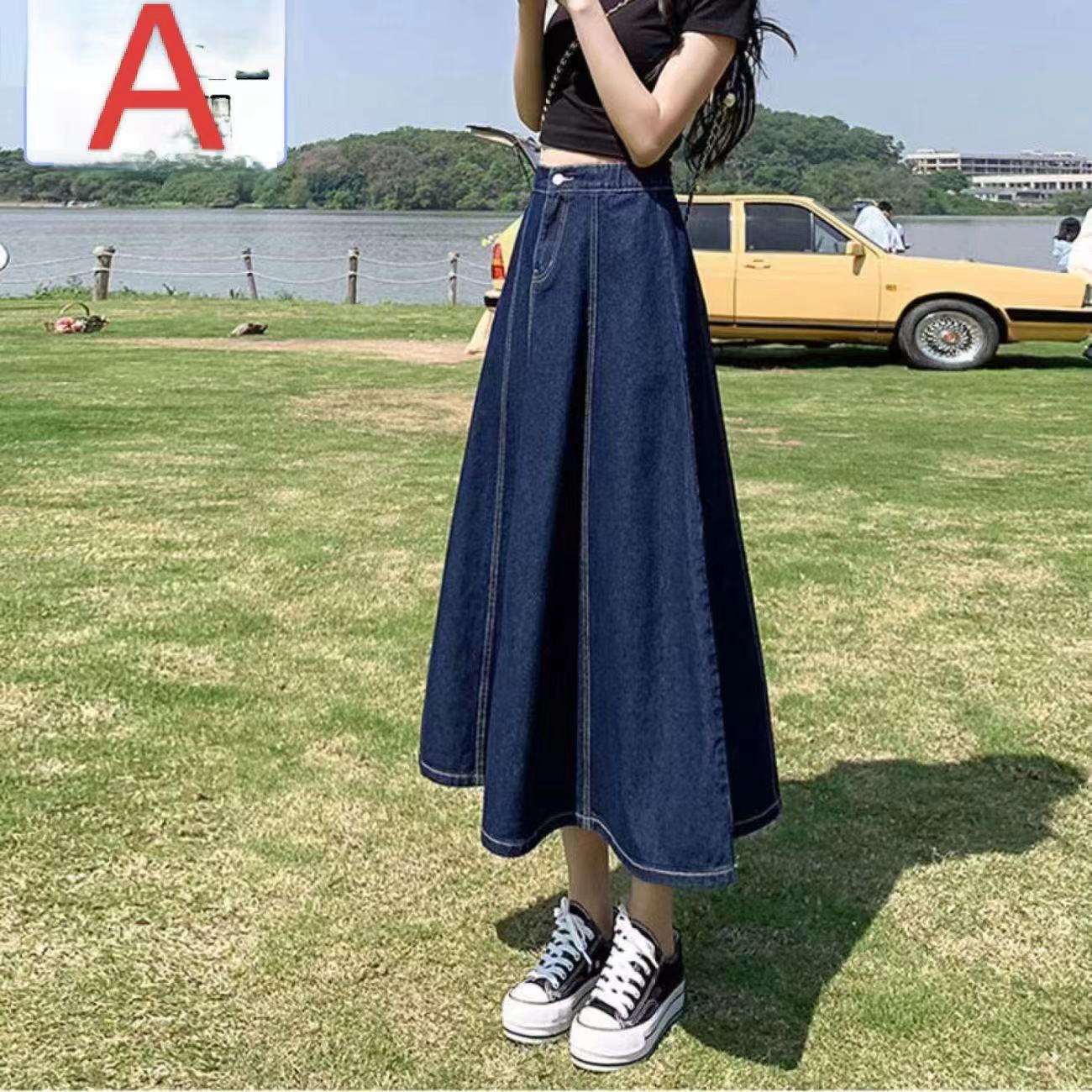 乐天商城 - デニムスカート レディース ロングスカート 春 夏 大きいサイズ フレアスカート カジュアル ミモレ丈 シンプル スカート ハイウエスト おしゃれスカート aライン スカート キレイめ 大人 脚長効果 履き心地 デート お呼ばれ パーティー LKFA002(2色S-5XL)