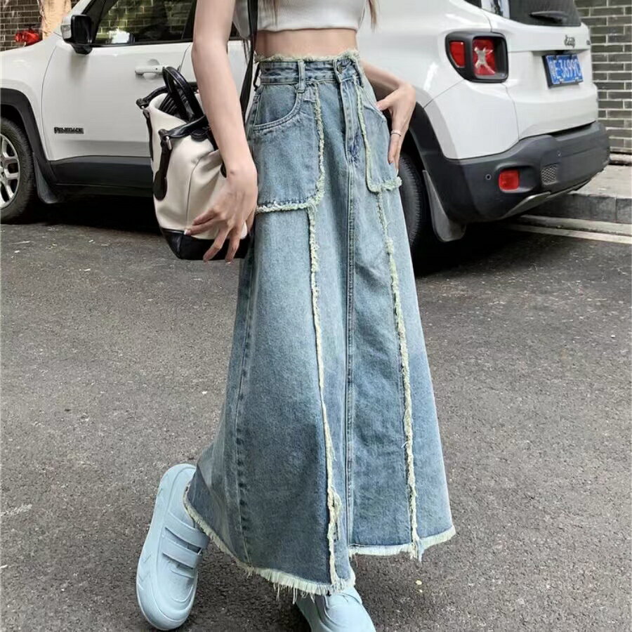 乐天商城 - レディース ロングスカート 春夏秋 デニムスカート ゆったり 通勤 カジュアル ボトムス 無地 可愛い S M L XL SLKB021