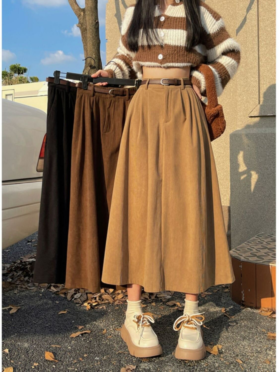 ロングスカート レディース ハイウエスト ロング丈 春秋 無地 マキシスカート 春スカート 秋スカート 膝丈 膝下 ロンスカート ロング丈 秋 春レディース 大きいサイズ ウエストゴム ボトムス Aライン 可愛い SLKC005(3色S-3XL)