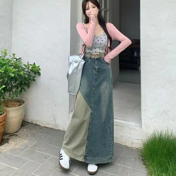 レディース ロングスカート 大きいサイズ 秋 デニムスカート デニムロングスカート ロングデニムスカート カジュアルスカート ゆったり 通勤 大人可愛い 大人かわいい オシャレ お洒落 SLKB052(S-5XL)