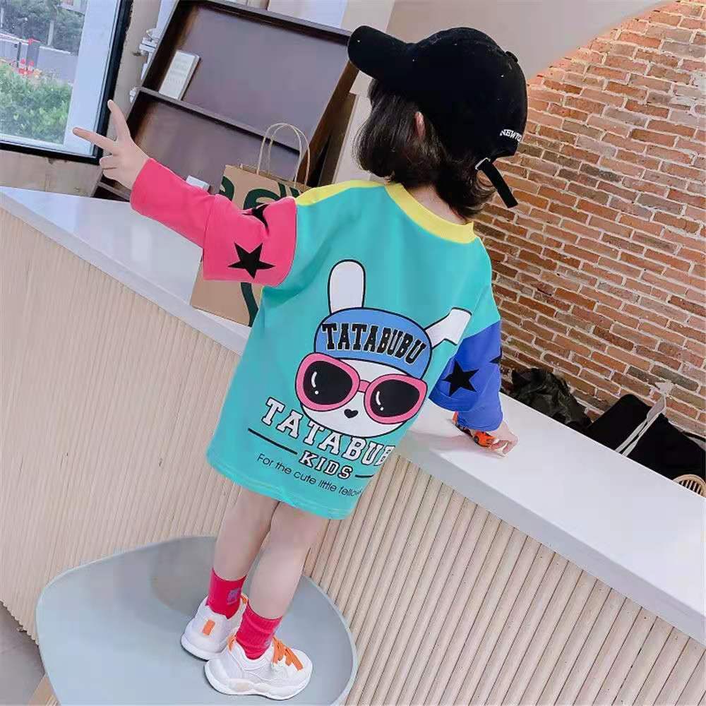 乐天商城 - ロングTシャツ トップス 子供服 キッズ 女の子 重ね着風 長袖 春秋 KUEA016(2色90-130）