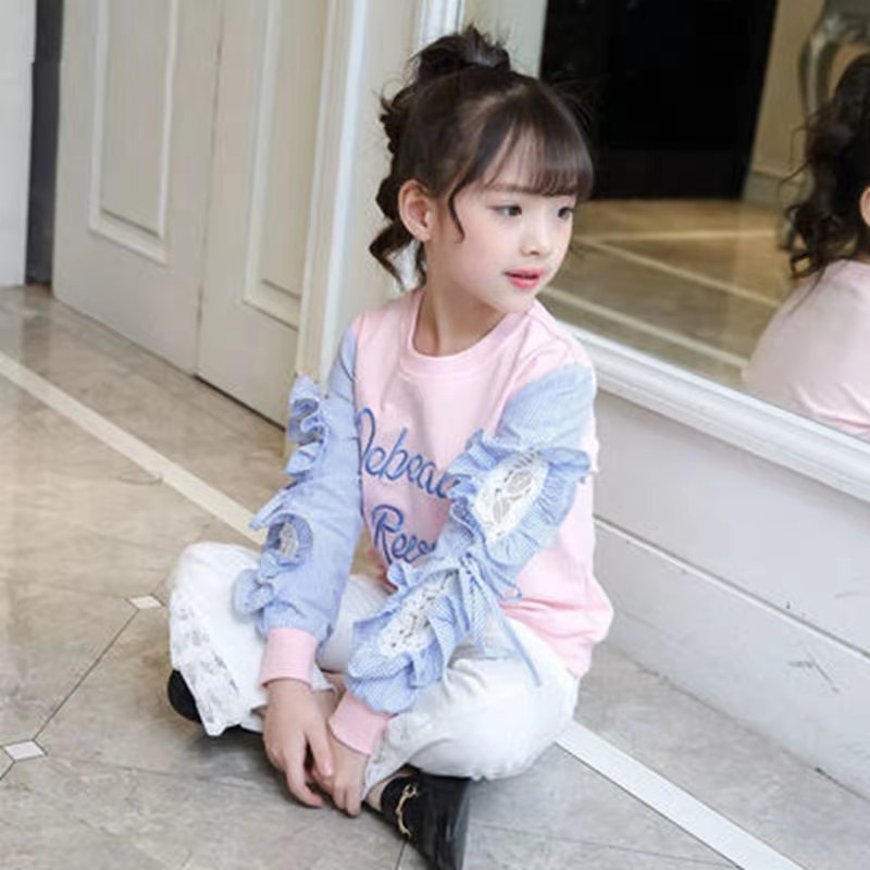 Rakuten - ロングTシャツ トップス 子供服 レース キッズ 女の子 長袖 春夏 KUEA022(2色110-170）