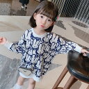 キッズ 子供服 トレーナーワンピース トップス 女の子 春秋 ゆったり 可愛い 綿 長袖 丸首 薄手 プリント ウサギ柄 (90-130)KUEA131