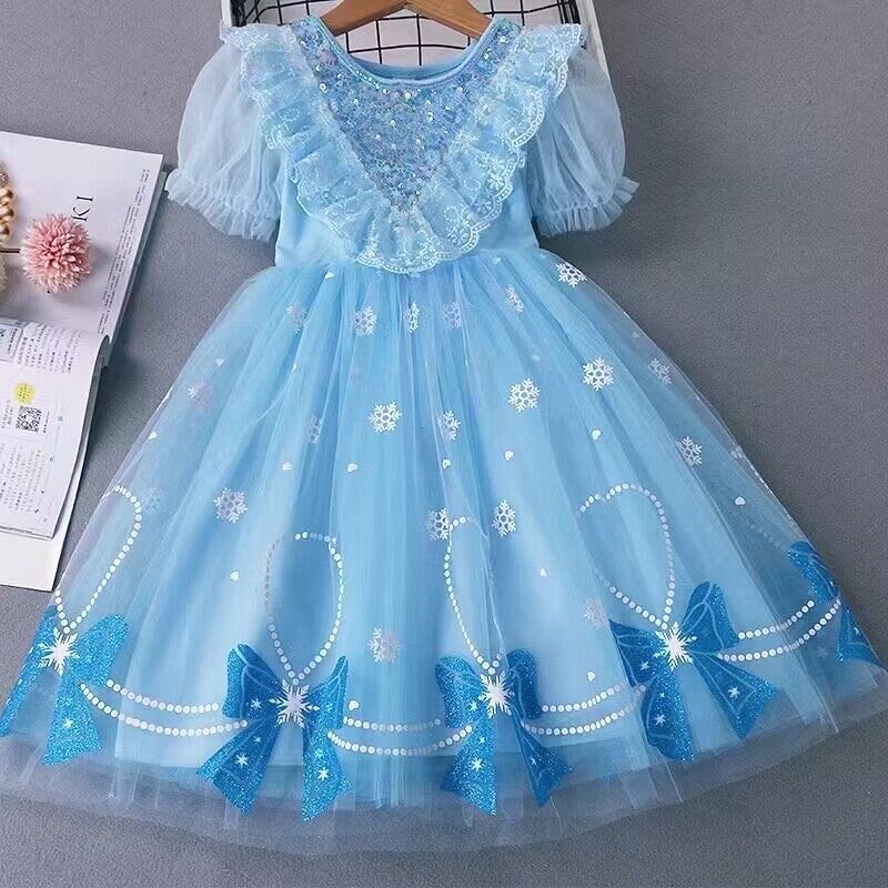 Short Sleeves - キッズ 子供服 チュールワンピース ロング 女の子 春夏 ゆったり 可愛い 半袖 薄手 チュール プリンセス KWFB036