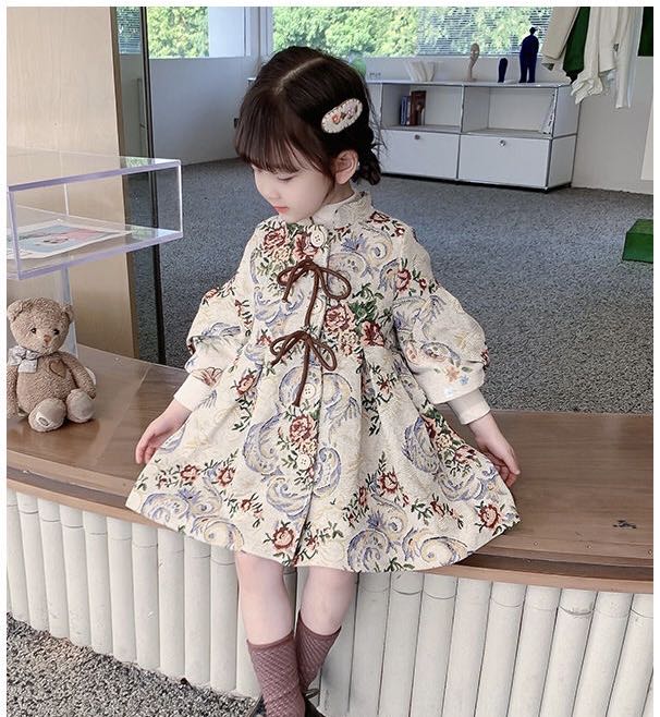 キッズ 子供服 アウター ロング トップス カジュアル 女の子 春秋 ゆったり 可愛い ジュニア 長袖 薄手 花柄 リボン付き KCFA064 2