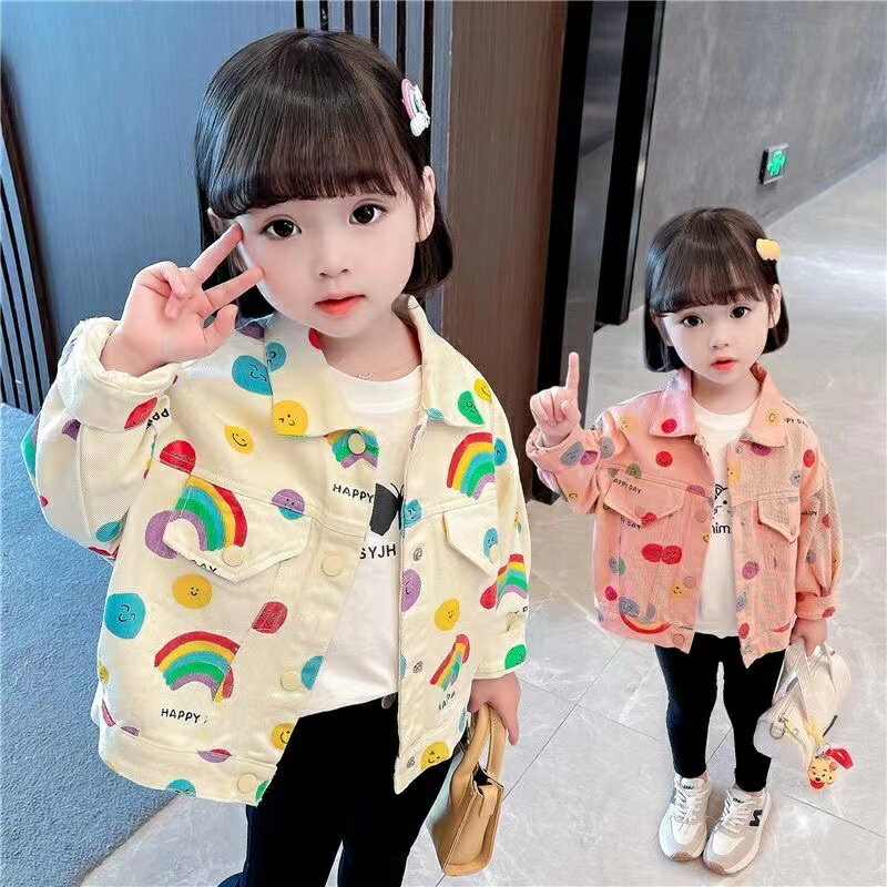 乐天商城 - キッズ 子供服 トップス デニムコート アウター カジュアル 女の子 春秋 ゆったり 可愛い 長袖 総柄 KCFB016(2色90-140）