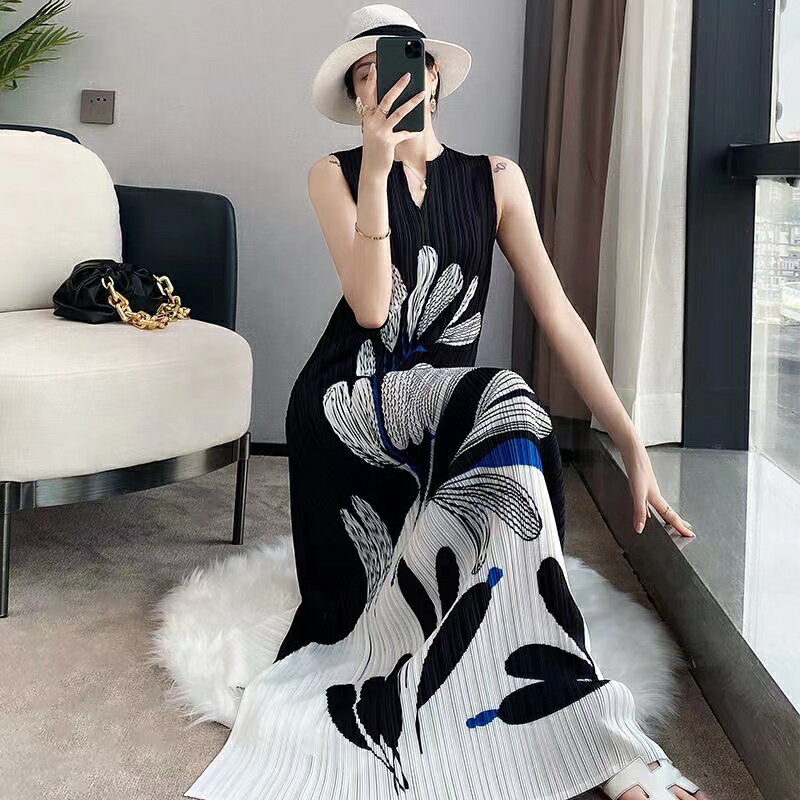 乐天商城 - ロングワンピース レディース レディースワンピ 夏 ゆったり Vネック ノースリーブ 可愛い 薄手 花柄 カジュアル SLWA069