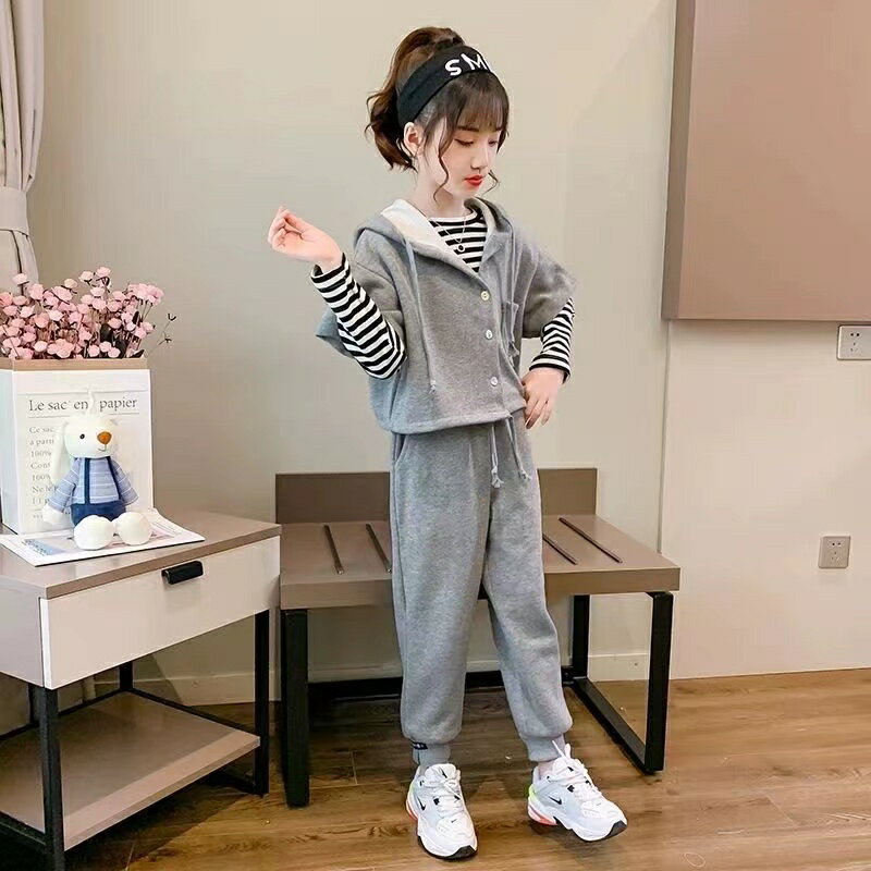 乐天商城 - キッズ 子供服 上下セット セットアップ ロングT+パンツ+ベスト 3点セット 運動着 ジャージ ダンス 練習着 練習服 ジュニア服 キッズ服 こども 子ども 子ども服 スポーツウェア カジュアル 女の子 秋冬 着回し ゆったり 可愛い ジュニア 120 130 140 150 160 170 KSFA125