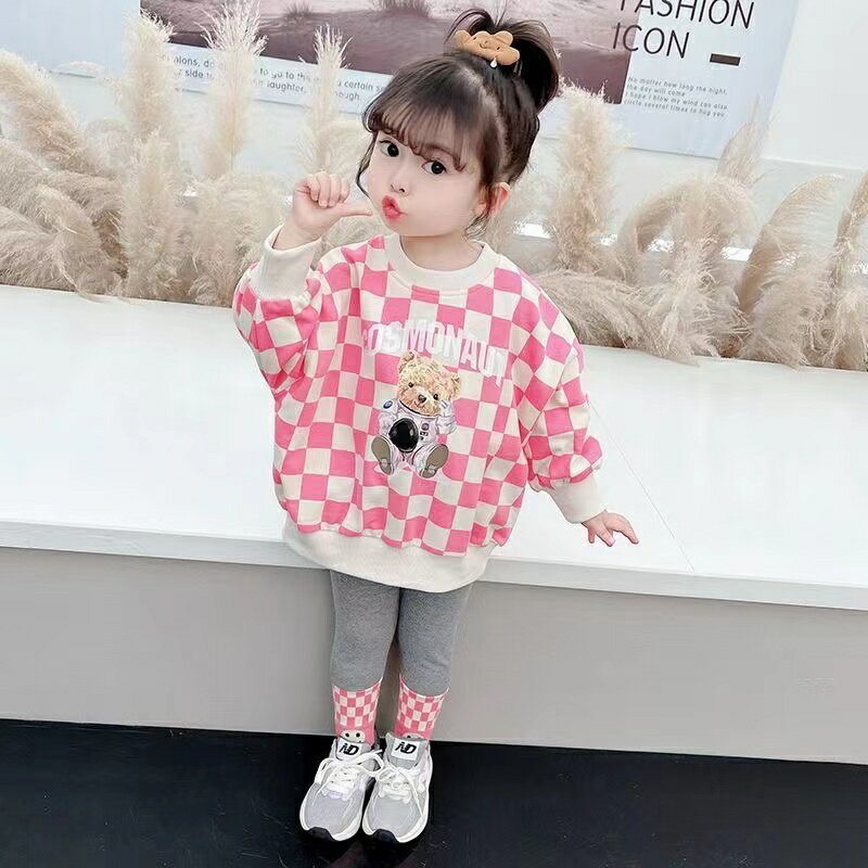 乐天商城 - キッズ 子供服 上下セット セットアップ 2点セット トップス+パンツ カジュアル 女の子 春秋 秋 ゆったり 可愛い 丸首 長袖 英文字 KSFB013
