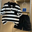 キッズ 子供服 上下セット セットアップ Tシャツ ショートパンツ 2点セット キッズセットアップ 襟付きtシャツ 夏服 カジュアル 男の子 ボーダー柄 ゆったり かっこいい 可愛い ジュニア 半袖 キッズ服 こども服 子ども服 90 100 110 120 130 140 150 KSFB017(90-150）