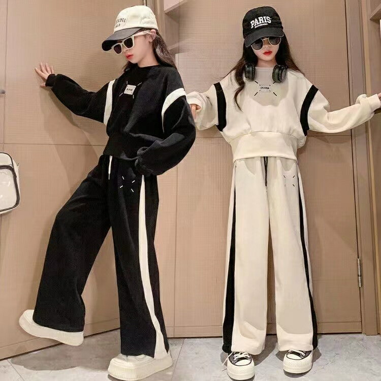 キッズ 子供服 上下セット セットアップ 2点セット トップス+パンツ カジュアル 女の子 春秋 ゆったり 可愛い ジュニア 長袖 薄手 KSFB023（2色100-170）