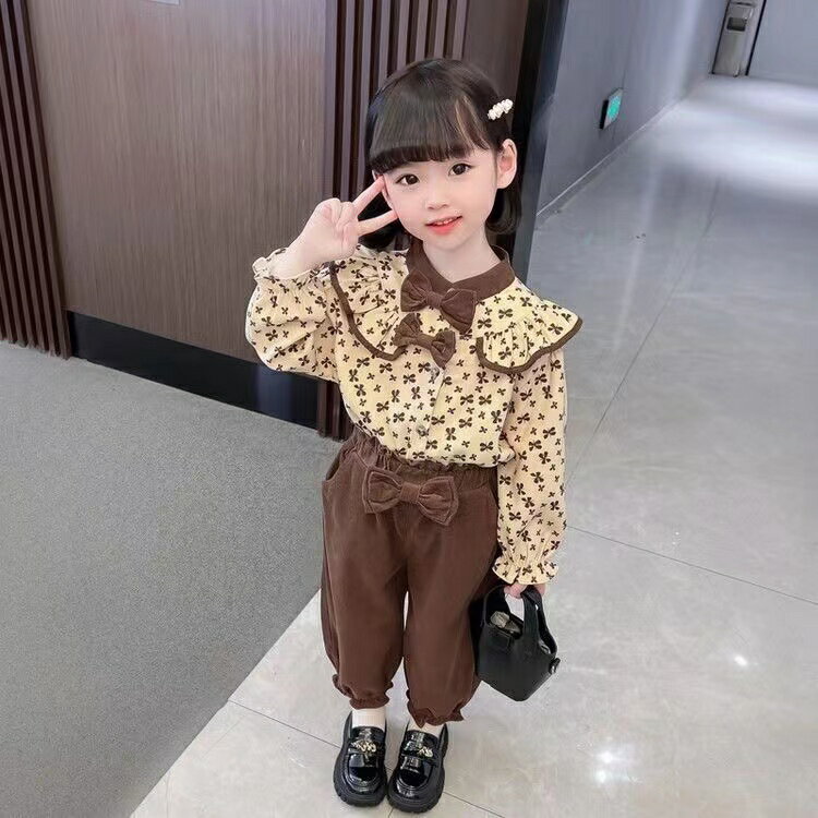 乐天商城 - キッズ 子供服 上下セット セットアップ 2点セット トップス+パンツ カジュアル 女の子 春秋 長袖 薄手 KSFB027（90-140）