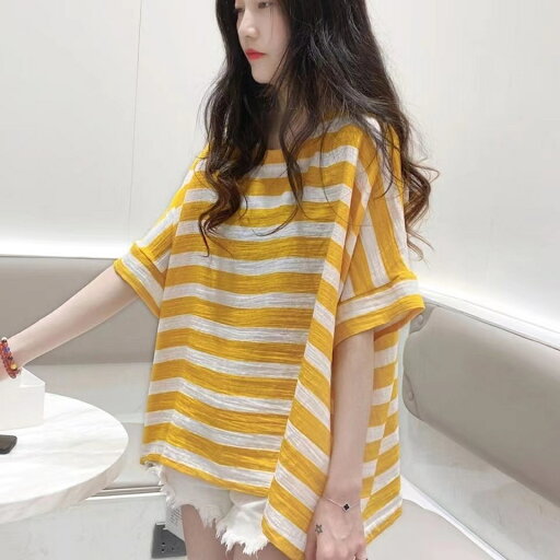 レディース Tシャツ 夏 ゆったり 半袖 トップス 韓国風 可愛い カジュアル 薄手 丸首 ボーダー柄 イエロー ブルー M L XL 2XL SLUA113 レディース Tシャツ 夏 ゆったり 半袖 トップス 韓国風 可愛い カジュアル 薄手 丸首 ボーダー柄 イエロー ブルー M L XL 2XL SLUA113