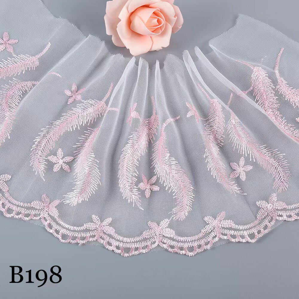 チュールレース DIY 手芸用 縁飾り パイピングテープ レース 羽毛柄 手作り 生地 ハンドメイド 単位4m B198