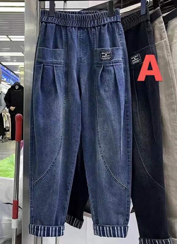 사루엘 팬츠 레이디스 데님 팬츠 청바지 레이디스 롱 팬츠 데님 사루엘 팬츠 봄물 큰 사이즈 롱 팬츠 레이디스 사루엘 팬츠 체형 커버 웨스트 고무 캐주얼 팬츠 LPFA007(2색 XL-6XL)