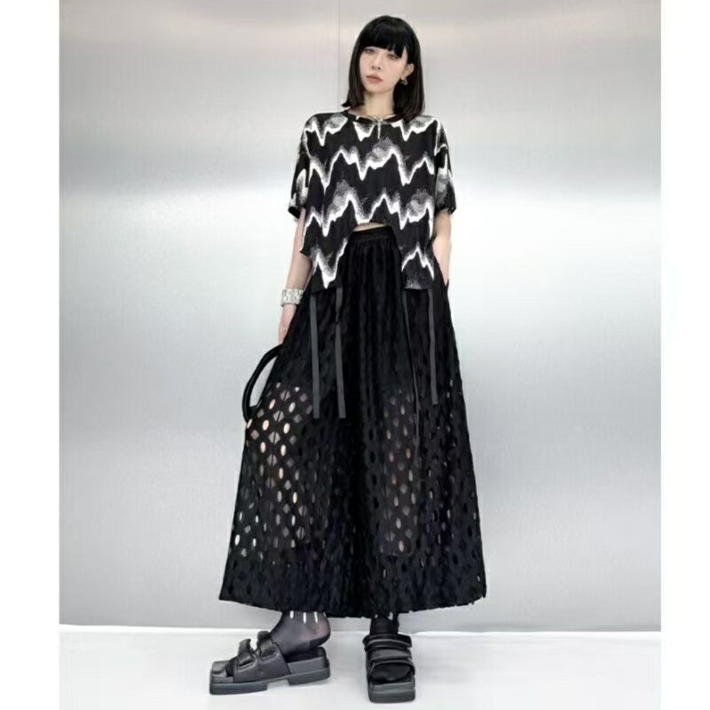 ワイドパンツ レディース 薄手 夏のズボン 涼しい 透かし編み パンツ 透かし 透かし柄 夏ワイドパンツ 大きいサイズ ロングパンツ サマーパンツレディース サマーパンツ レディース ポケット付き 透け感 ハイウエスト スカーチョ イージーパンツ 大人可愛い LPGA038(フリー)