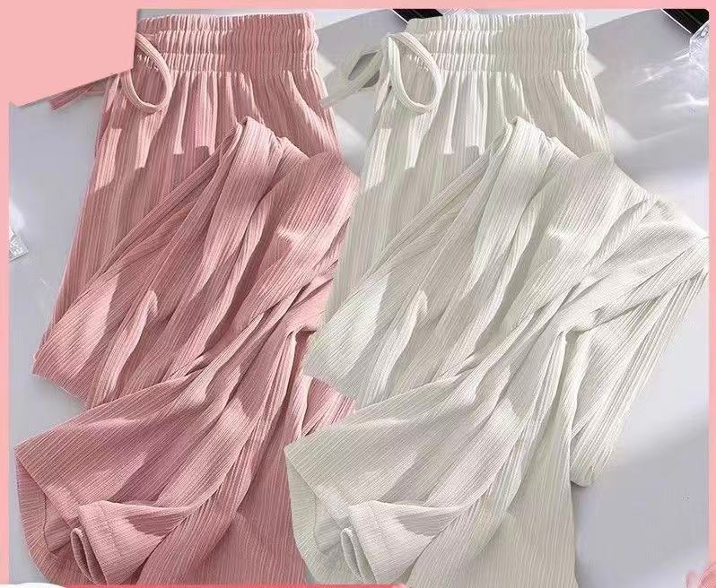 乐天商城 - ワイドパンツ レディース 薄手 夏のズボン 涼しい クール 夏ワイドパンツ 大きいサイズ ロングパンツ レディース ハイウエスト ウエストゴム ズボン イージーパンツ 大人可愛い LPGA041(4色L-6XL)