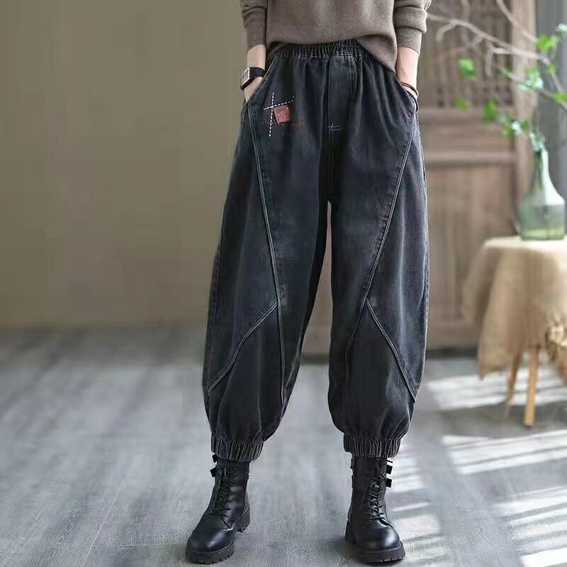 乐天商城 - デニムパンツ レディース 春秋 ジーンズ デニム 夏 ゆったり ウエストゴム カジュアル パンツ 可愛い ボトムス 九分丈 通勤 大きいサイズ ブルー グレー M L XL 2XL SLTB035