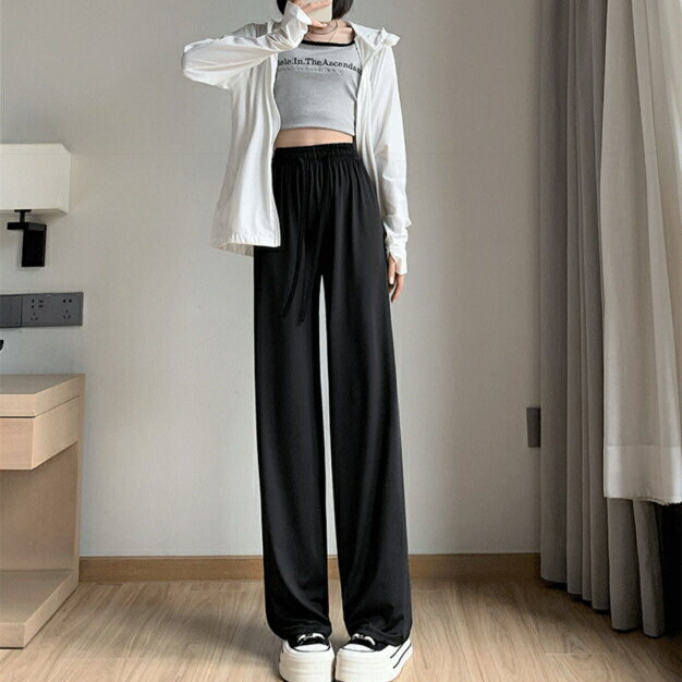 乐天商城 - ワイドパンツ レディース パンツ 春 夏 秋 ロングパンツ 黒パンツ スーツパンツ しわになりにくい 大きいサイズ ボトムス 薄手 ウエストゴム ロング丈 ハイウエスト ゆったり 体型カバー SLTB060(L-6XL)