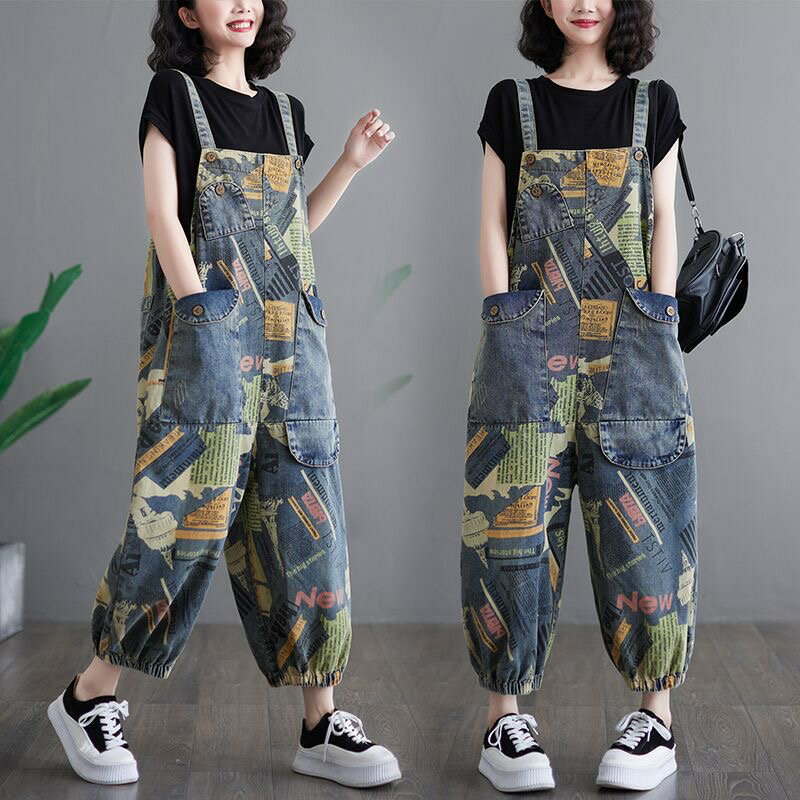 乐天商城 - サロペット デニムサロペット レディース オールインワン サロペット 花柄 サルエルパンツ デニム オーバーオール 九分丈 ワイド ロング ゆったり カジュアル 春 秋 冬 大人 パンツ サロペット 可愛い きれいめ　カジュアル ゆったり目 SLTB068(M-2XL)