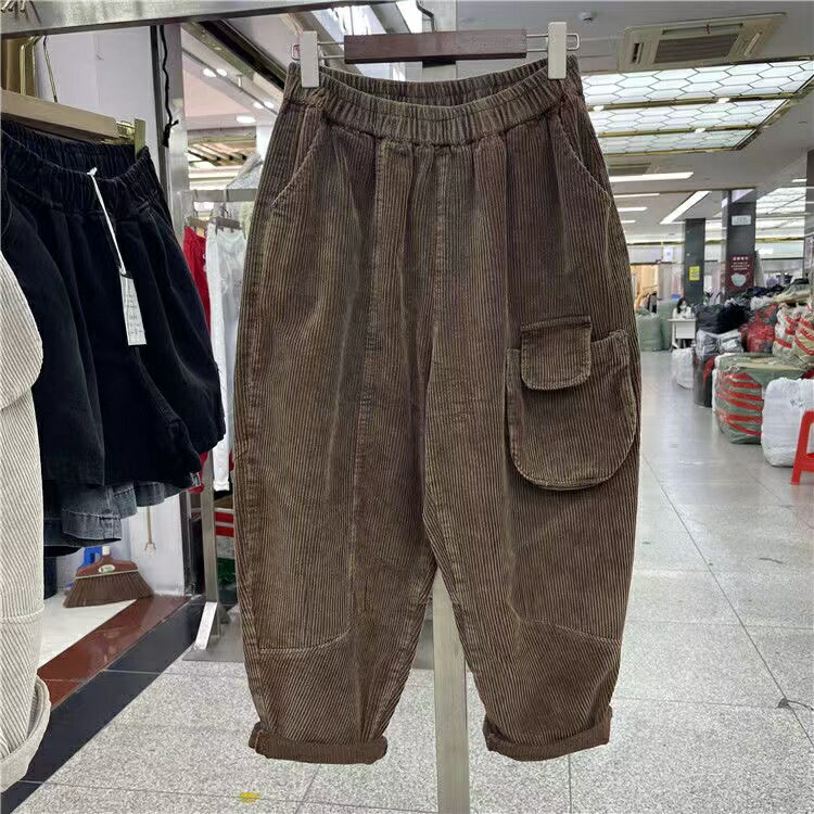 レディース パンツ サルエルパンツ コーデュロイ レディースボトム 無地 レディース秋物 秋パンツ 大きいポケット 秋冬 ゆったり 楽ちん おしゃれ オシャレ お洒落 かわいい 体型カバー SLTB109(2色XL-6XL)のサムネイル