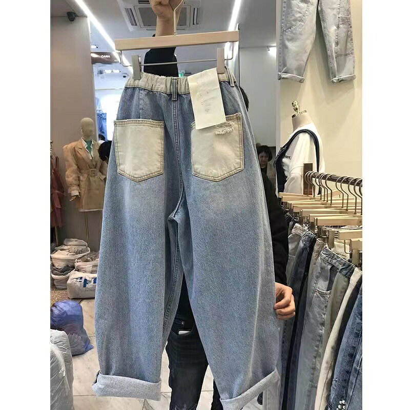 デニムパンツ デニム ジーンズ 大きいサイズ 九分丈 ウエストゴム サルエルパンツ ...