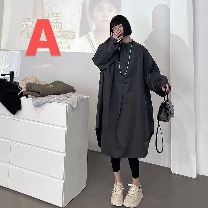 乐天商城 - レディース シャツワンピース 春秋 ロング ゆったり 無地 シンプル 可愛い 長袖 大きいサイズ LWDA252(3色L-4XL)