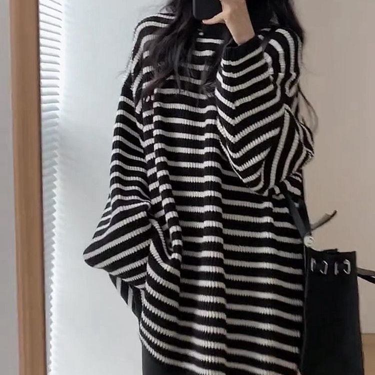 乐天商城 - レディース トップス セーター ニット 秋冬 大きいサイズ ストライプ柄 LUDA263(M-3XL)