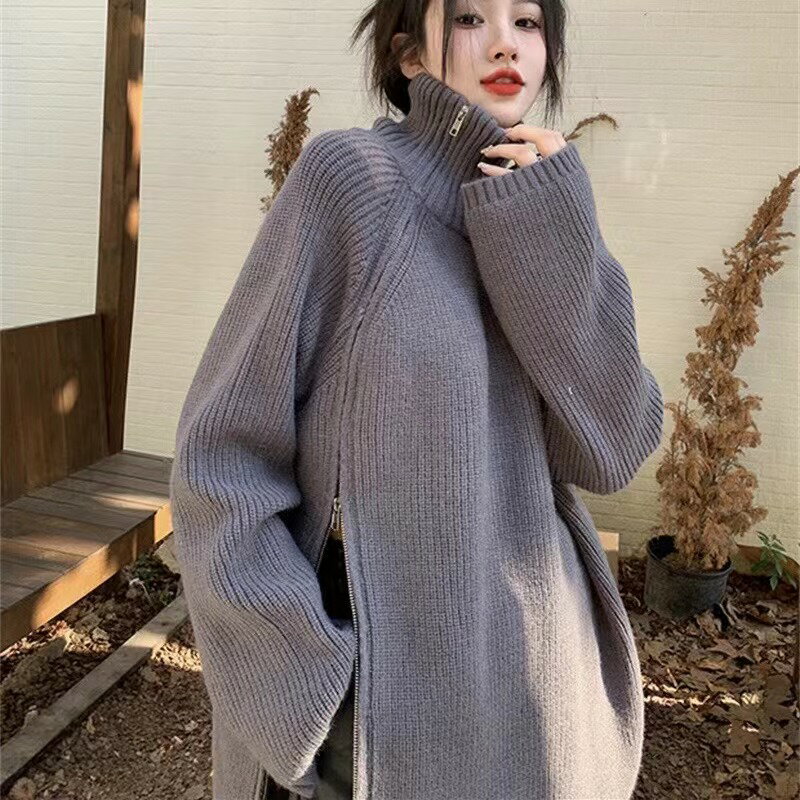 乐天商城 - セーター ニット レディース 秋冬 トップス 厚手 ゆったり 通勤 タイトネック カジュアル 長袖 無地 グレー ブラック S M L XL 2XL SLUA379