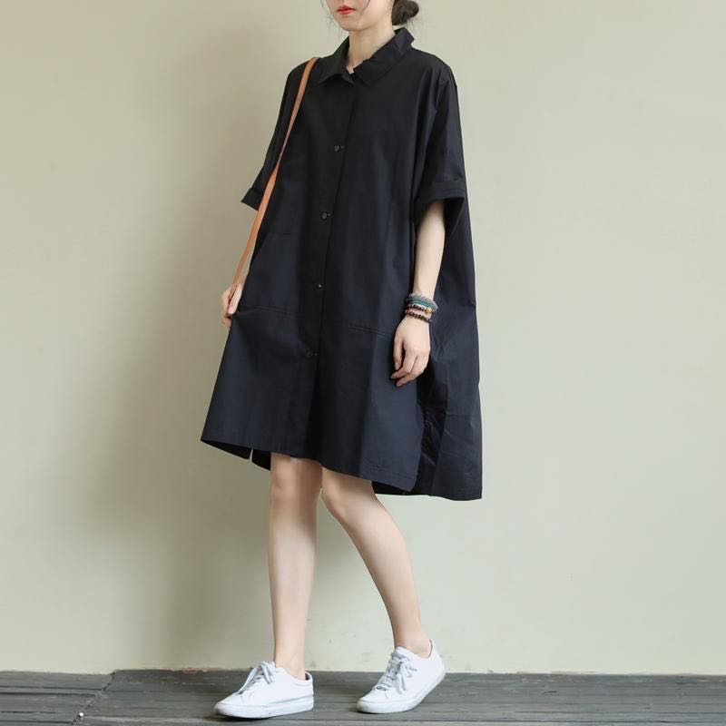 乐天商城 - レディース シャツワンピース 夏 ゆったり 可愛い 無地 シンプル 通勤 半袖 大きいサイズ LWEA079(2色フリー)