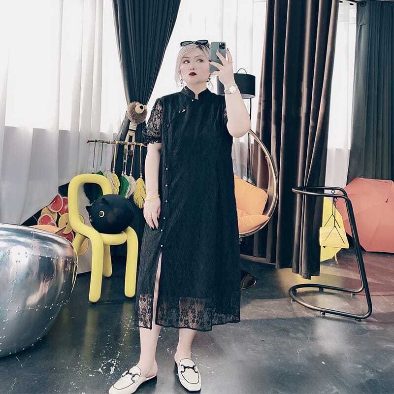 乐天商城 - レディース ロングワンピース 夏 ゆったり レース 可愛い 半袖 大きいサイズ LWEA084（M-4XL)