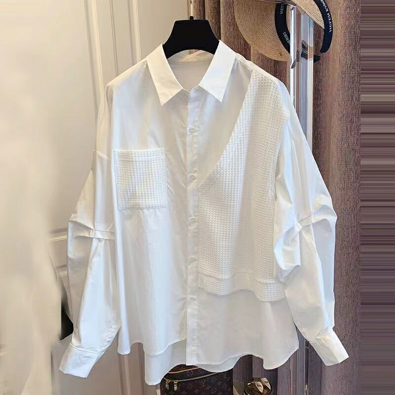 レディース トップス シャツ 春夏 ゆったり 重ね着風 可愛い 長袖 大きいサイズ LUEA016(2色L-4XL)(4.0)