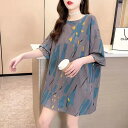 レディース Tシャツ トップス 春 夏 ゆったり 丸首 可愛い おしゃれ 総柄 半袖 大きいサイズ 派手 tシャツ かわいい オーバーサイズ ビッグサイズ ゆっ...