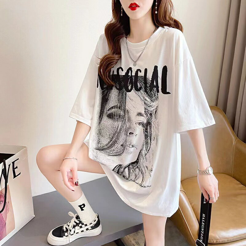 乐天商城 - レディース Tシャツ トップス 夏 ゆったり プリント 英文字 可愛い 半袖 大きいサイズ LUEA098(2色M-5XL)