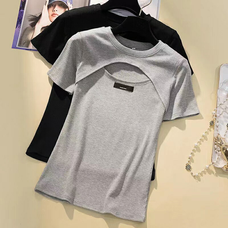 乐天商城 - レディース Tシャツ トップス 夏 ゆったり 重ね着風 無地 シンプル 可愛い 半袖 大きいサイズ LUEA113(2色L-5XL)