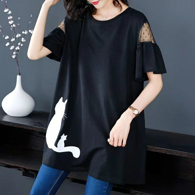 Rakuten - レディース Tシャツ トップス 夏 ゆったり 丸首 可愛い 無地 通勤 肩出し半袖 大きいサイズ LUEA122(2色XL-6XL)