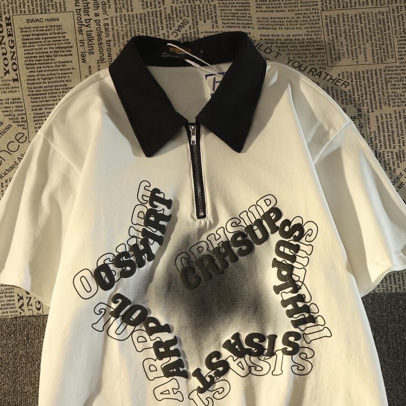 乐天商城 - レディース Tシャツ トップス 夏 POLOネック ゆったり 半袖 大きいサイズ 学園風 英文字柄 LUEA137(2色M-4XL)