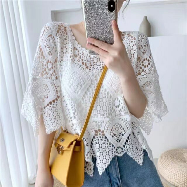 乐天商城 - トップス レディース 夏 ゆったり 半袖 カジュアル 通勤 可愛い 丸首 薄手 ニット 杏色 ホワイト ブラック M L XL SLUB114