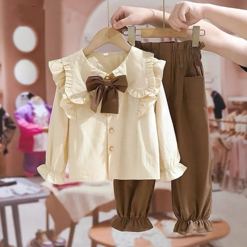 乐天商城 - セットアップ 子供服 女の子 通園着 ベビー 上下セット キッズ トップス+パンツ 2点セット フォーマル かわいい 蝶結び ガールズ 入園式 卒園式 通園着 通学着 春服 秋服 新品 長袖 長ズボン イベント 誕生日 KSFC001(110-160)