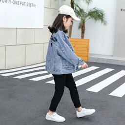 キッズ デニムジャケット Gジャン 子供服 子ども服 こども服 ジージャン デニムコート 上着 英文字 アウター 春 秋 春服 秋服 羽織り 女の子 カジュアル お洒落 韓国ファッション ジュニア 100cm 110cm 120cm 130cm 140cm 150cm 160cm 170cm KCFB060(100-170)