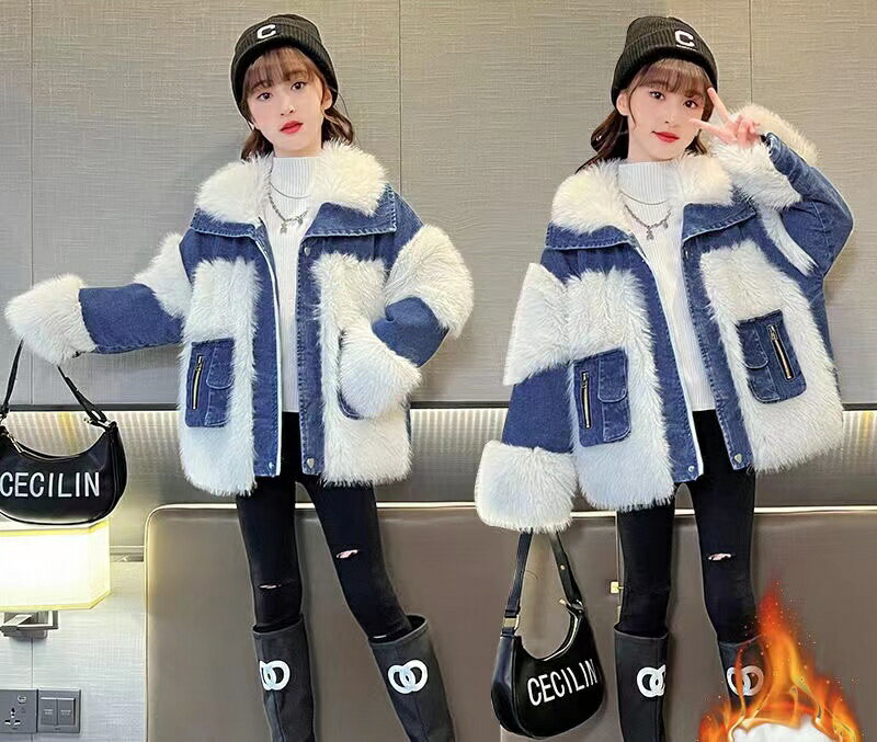 中綿コート キッズ デニムコート 中綿ジャケット 冬服 子供服 女の子 アウター ジャケット 韓国子ども服 ジュニア 子ども服 キッズコート 子ども服 子供コート おしゃれ 可愛い 暖かい 小学生 中学生 通学用 110 120 130 140 150 160 170cm KCFB109(110-170)