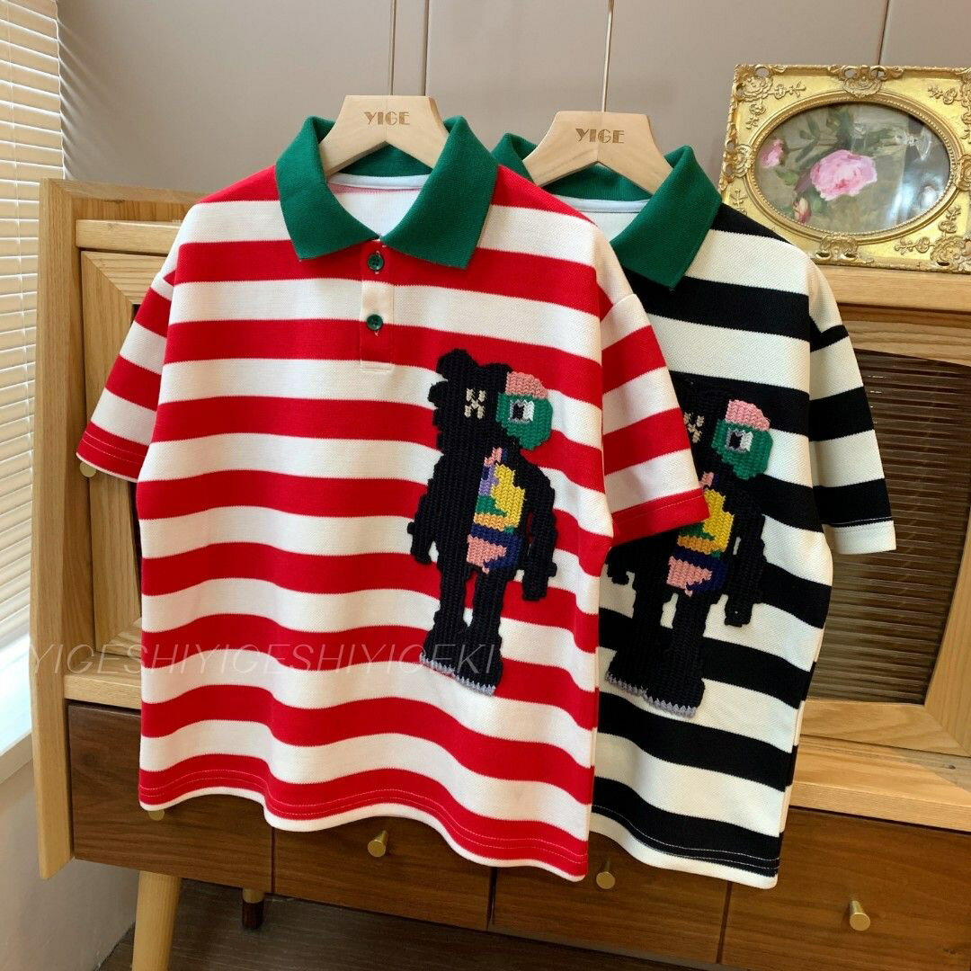 キッズ 子供服 Tシャツ カジュアル トップス ボーダー柄 半袖 夏 キッズtシャツ ティーシャツ ティシャツ POLOネック 男の子 男の子服 男の子夏服 キッズ服 子ども服 ゆったり 可愛い ジュニア 薄手 KUFC015(2色110-170)のサムネイル