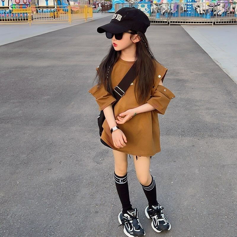 乐天商城 - キッズ 子供服 Tシャツ トップス 半袖 子供Tシャツ 無地 子どもTシャツ こどもtシャツ 夏 キッズtシャツ ティーシャツ ジュニア 薄手 オーバーサイズTシャツ半袖 肩出し オープンショルダー カジュアル 女の子服 女の子夏服 キッズ服 子ども服 ゆったり 可愛い KUFC020