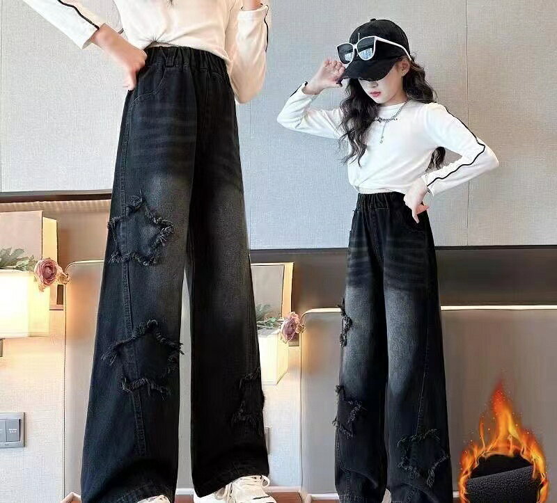 子供服 デニム 裏起毛パンツ ジーパン 女の子 春 秋 冬 裏起毛厚手 ロングパンツ 長ズボン ゆるデニム パンツ キッズズボン デニムズボン かわいい こども おしゃれ オシャレ キッズ 子ども ゆったり 120 130 140 150 160 170 KTFB118(2色120-170) worldfine-10004402 WorldFine楽天市場SHOP サンプル画像2