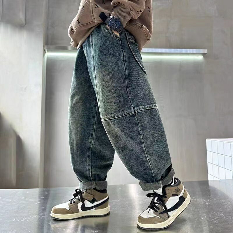 데님 팬츠 소년 아동복 아이 옷 키즈 팬츠 데님 팬츠 청바지 지팡이 바지 하의 보텀스 영문자 움직이기 쉽다