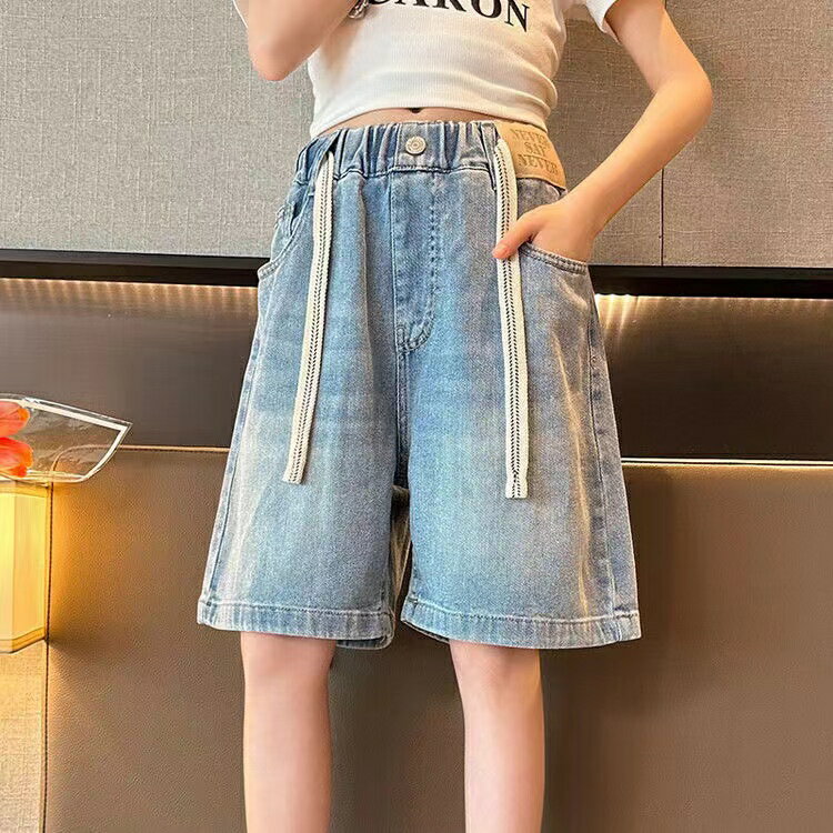 乐天商城 - デニムパンツ ショートパンツ 夏 子供服 女の子 薄手 六分丈 デニムショートパンツ カジュアル デニム ゆったり 春 夏 ウエストゴム お出かけ おしゃれ ダンス衣装 アウトドア 夏服 ズボン ショーツ 短パン アメカジ ショートパンツ ジュニア 可愛い KTFC038(120-170)