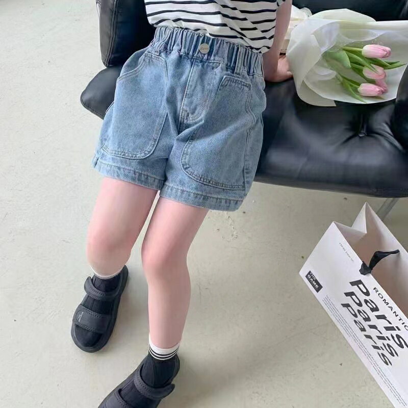 乐天商城 - デニムパンツ ショートパンツ 夏 子供服 女の子 薄手 デニムショートパンツ カジュアル デニム ジュニア ゆったり 春 夏 ウエストゴム お出かけ おしゃれ ダンス衣装 アウトドア 夏服 ズボン ショーツ 短パン アメカジ ショートパンツ ジュニア 可愛い KTFC041(120-170)