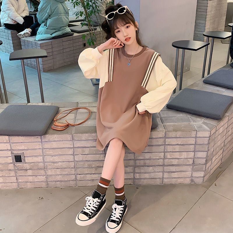 乐天商城 - ワンピース キッズ 長袖 無地 女の子 子供服 ジュニア 重ね着風 Tシャツワンピース 春 秋 小学生 中学生 ガールズ 子供服 かっこいい 可愛い 流行 ファッション 子ども服 ダンス 韓国子供服 KWFB037